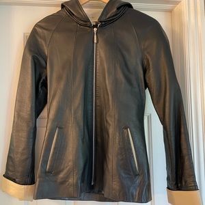 Genuine Soft Calf Leather Coat (Removable Hood)